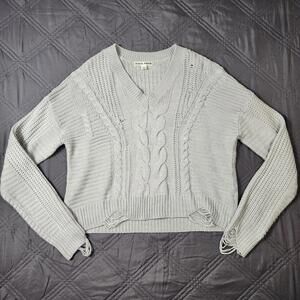 Moral Fiber Women's Warm & Cozy Distressed Grey Knit Sweater Size Large